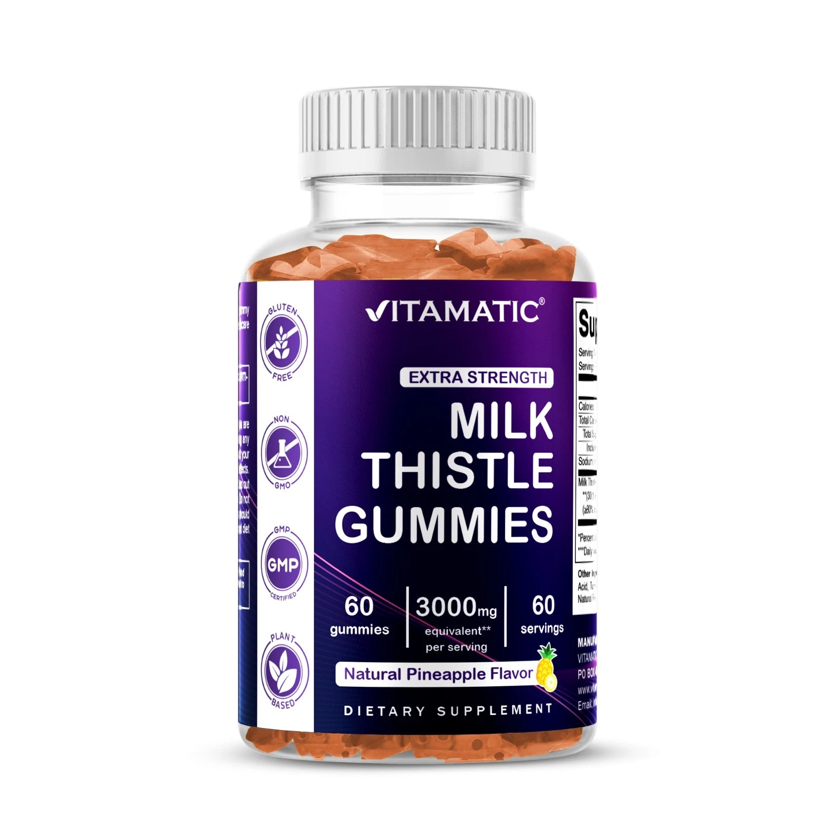 Vitamatic Milk Thistle Gummies - 3000 mg Equivalent - 60 Pectin Based Gummies