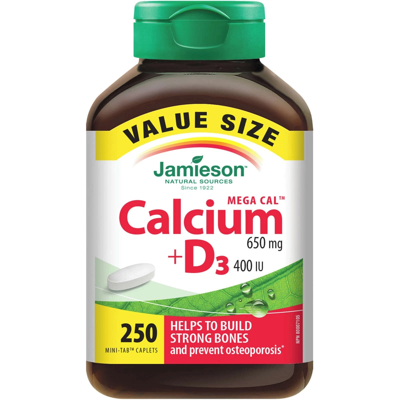 Jamieson Mega Cal™ Calcium 650 mg + Vitamin D3 400 IU VALUE SIZE 250 pcs NEW