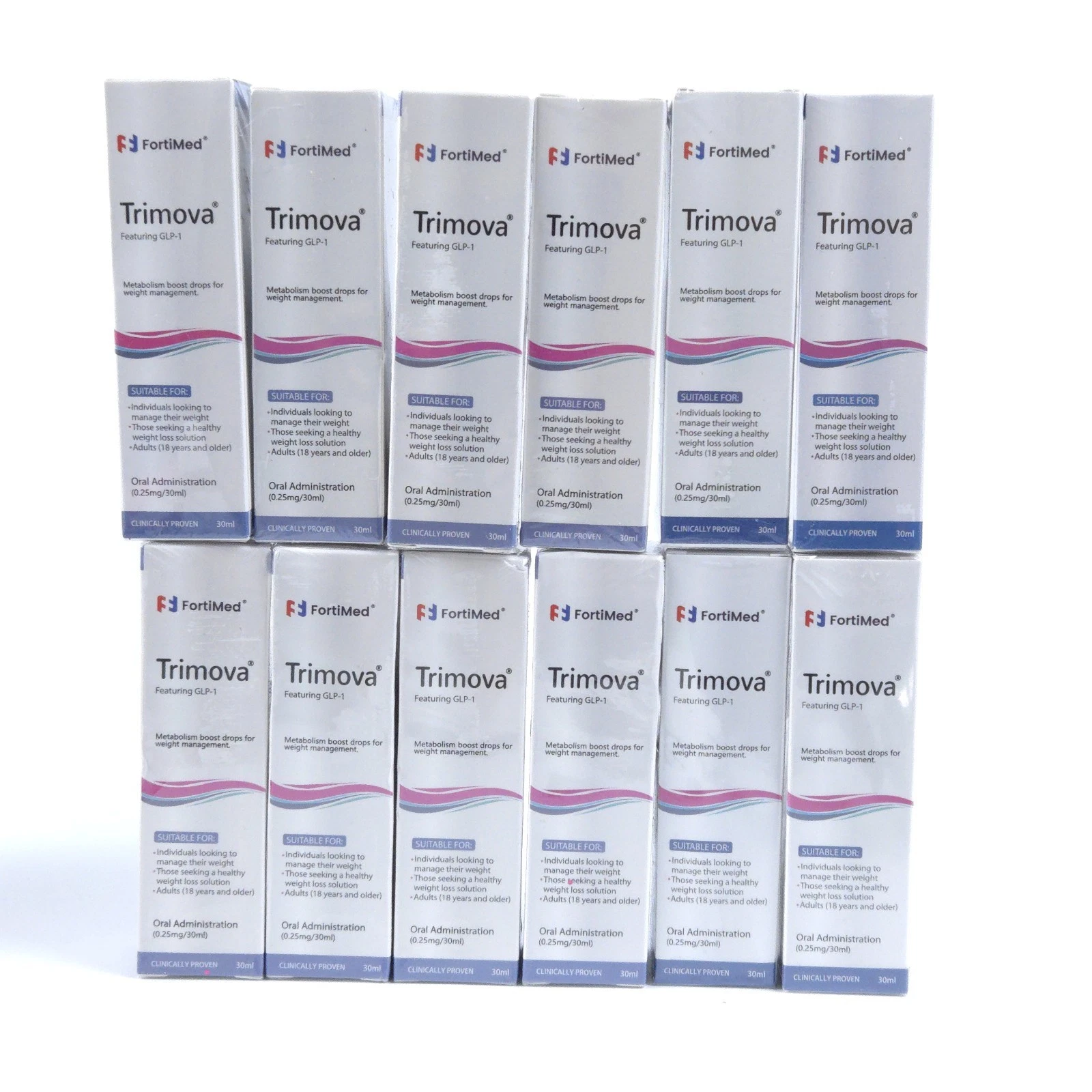 12x FortiMed Trimova GLP-1 Metabolism Boost Oral Drops Weight Loss 30ml 1 Year