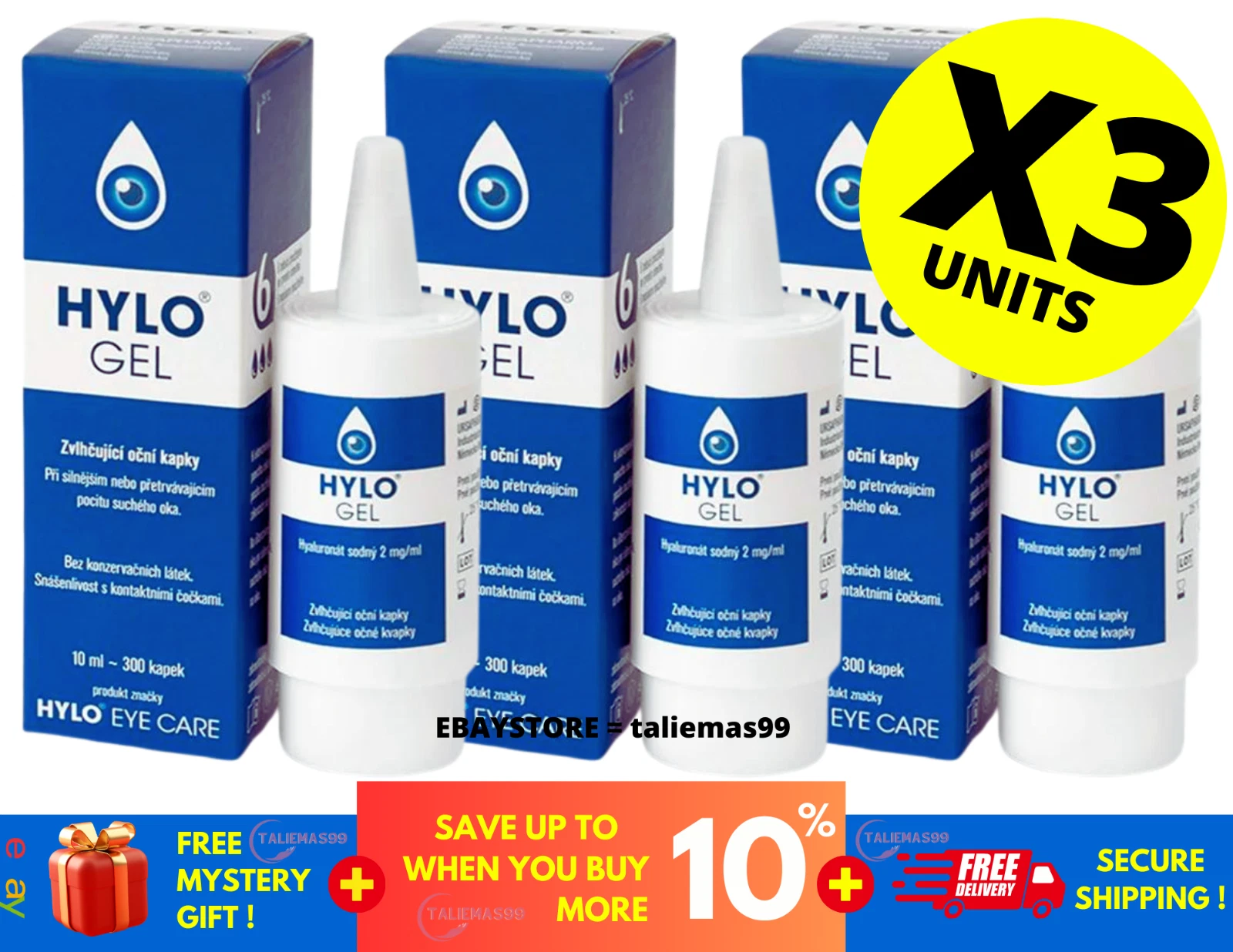Hylo Gel Eye Drops with Hyaluronic Acid for Dry Eye 10ml ( X 3 PCS )