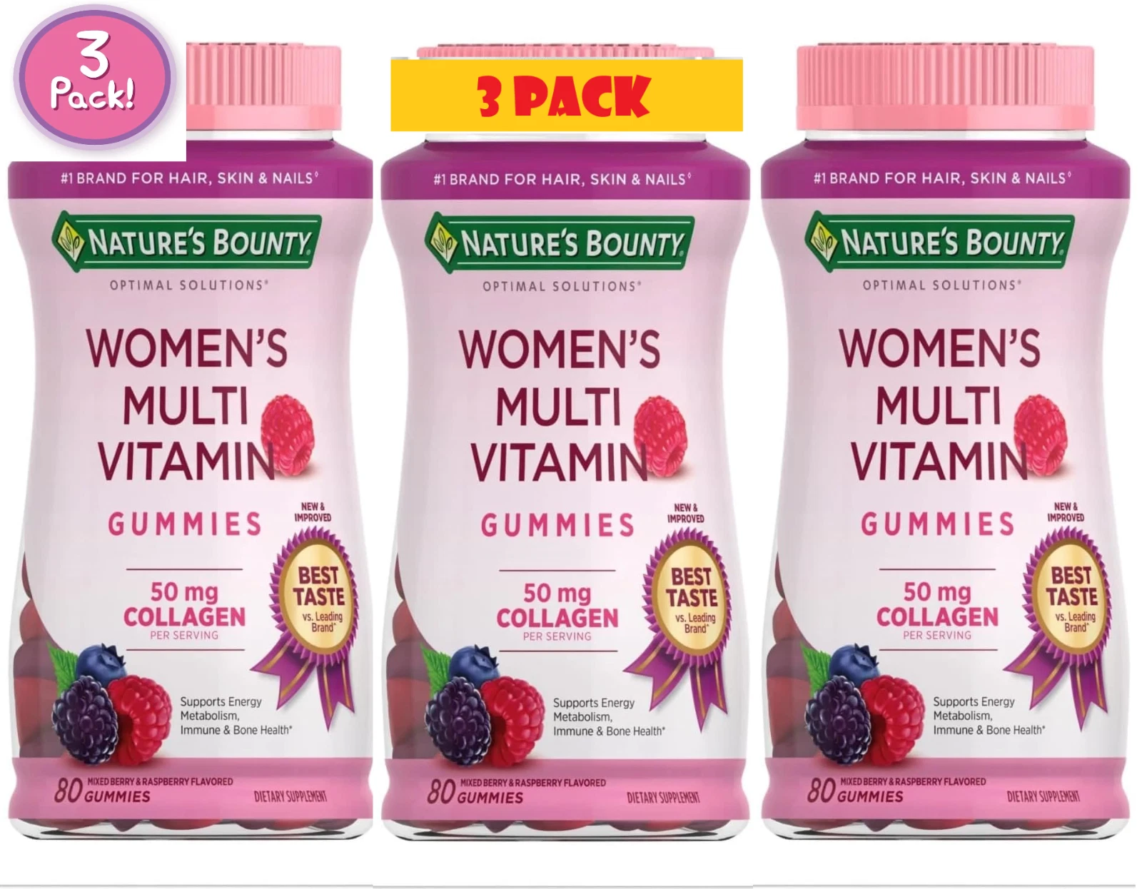 3 Pack Women's Multi Vitamin 240 Gummies 3x80 50mg Collagen Optimal Woman Health