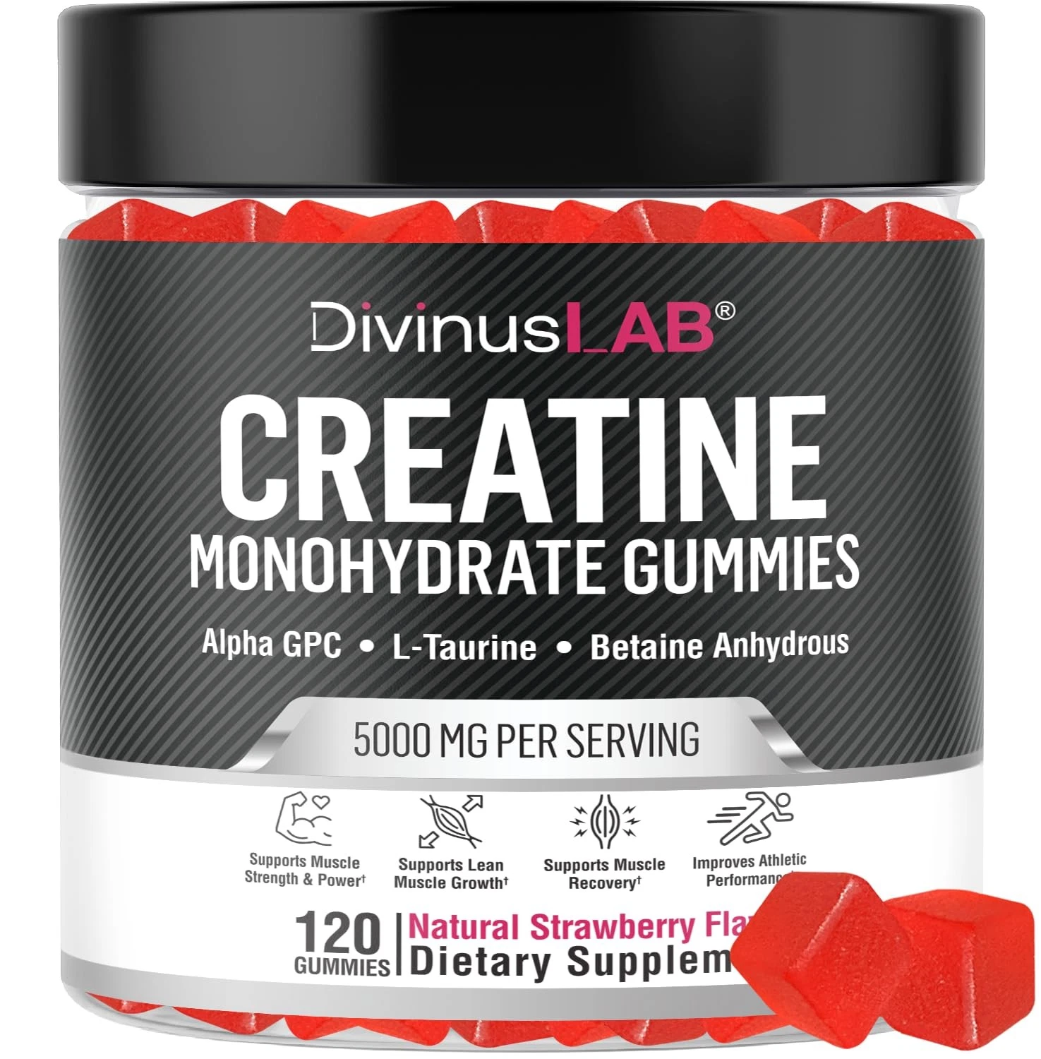Creatine Monohydrate Gummies 5g (5000mg) for Men & Women - 120 Count, Sugar-F...