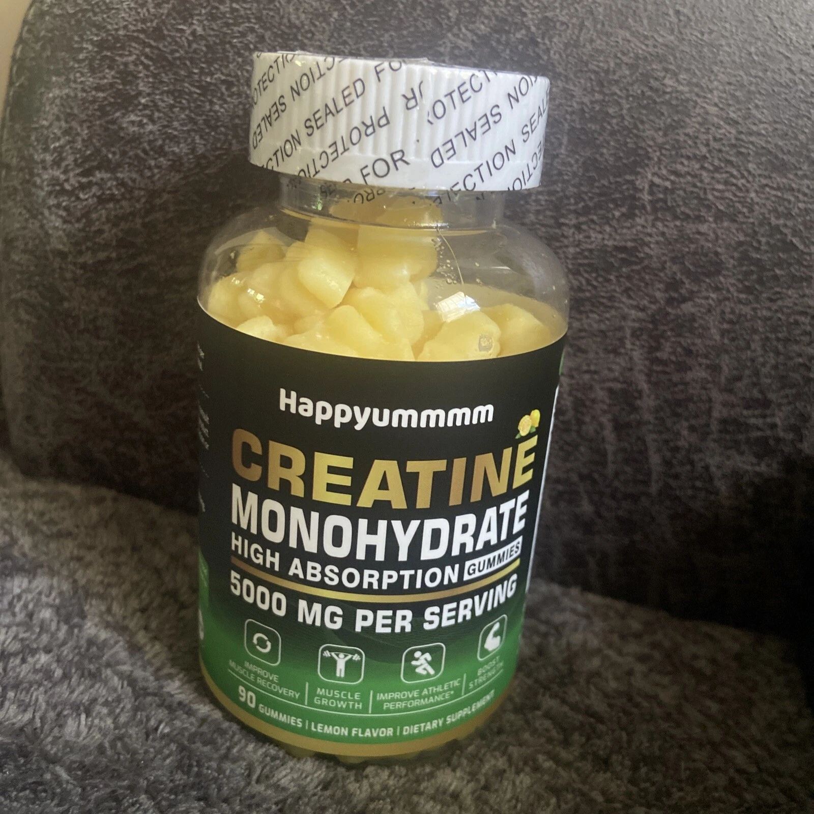 Creatine Monohydrate Gummies 5g Sugar Free - Lemon Flavor - 90ct - Free Shipping