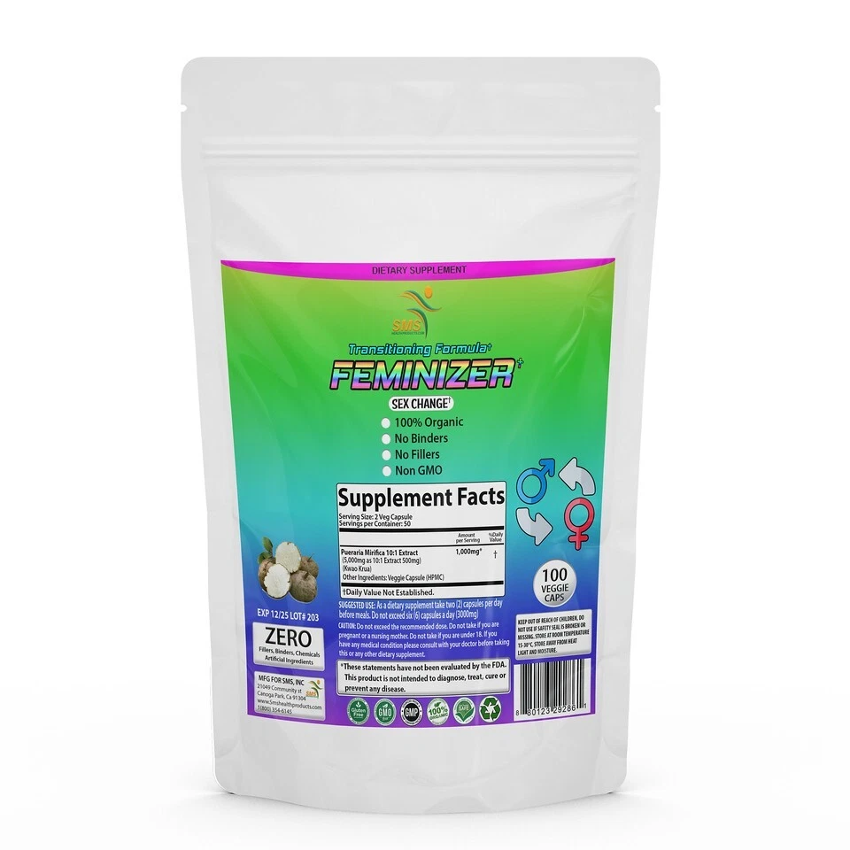 Pueraria Mirifica 5000mg Dietary Supplement Organic 100 Capsule For Women, Trans