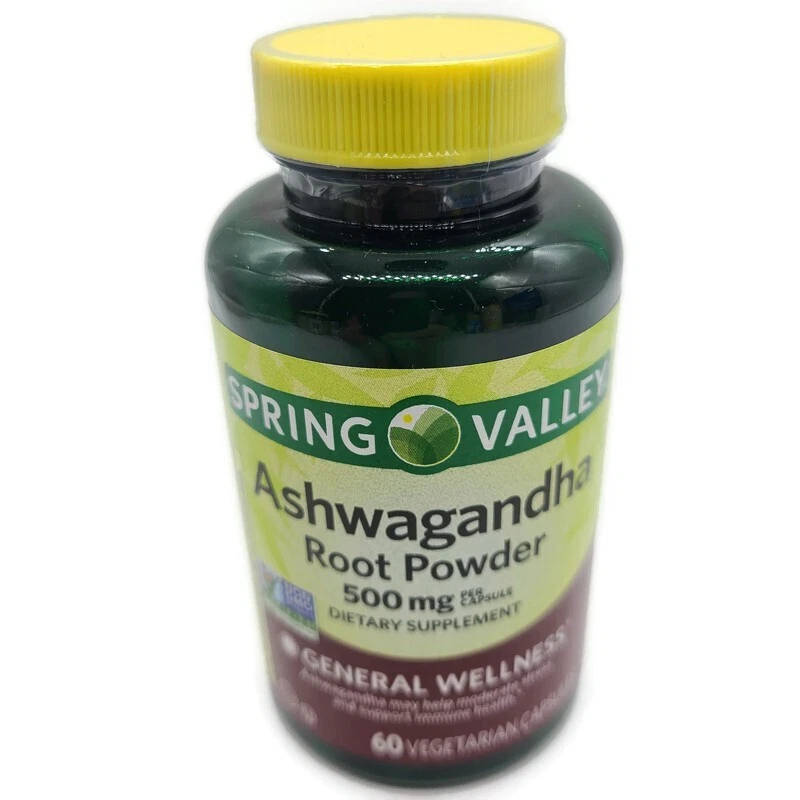 Spring Valley Ashwagandha Root Powder 500 mg 60 Capsules New Unopened Free Ship