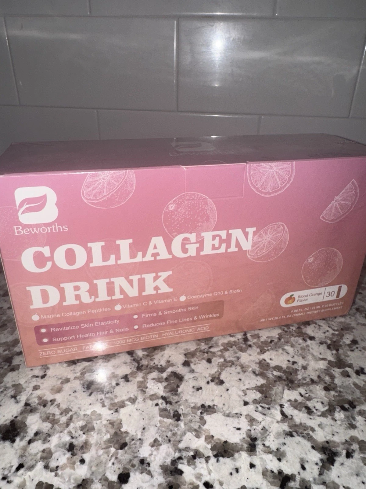 B Beworths Collagen Peptides Liquid Drink Blood Orange 30ct 5/26