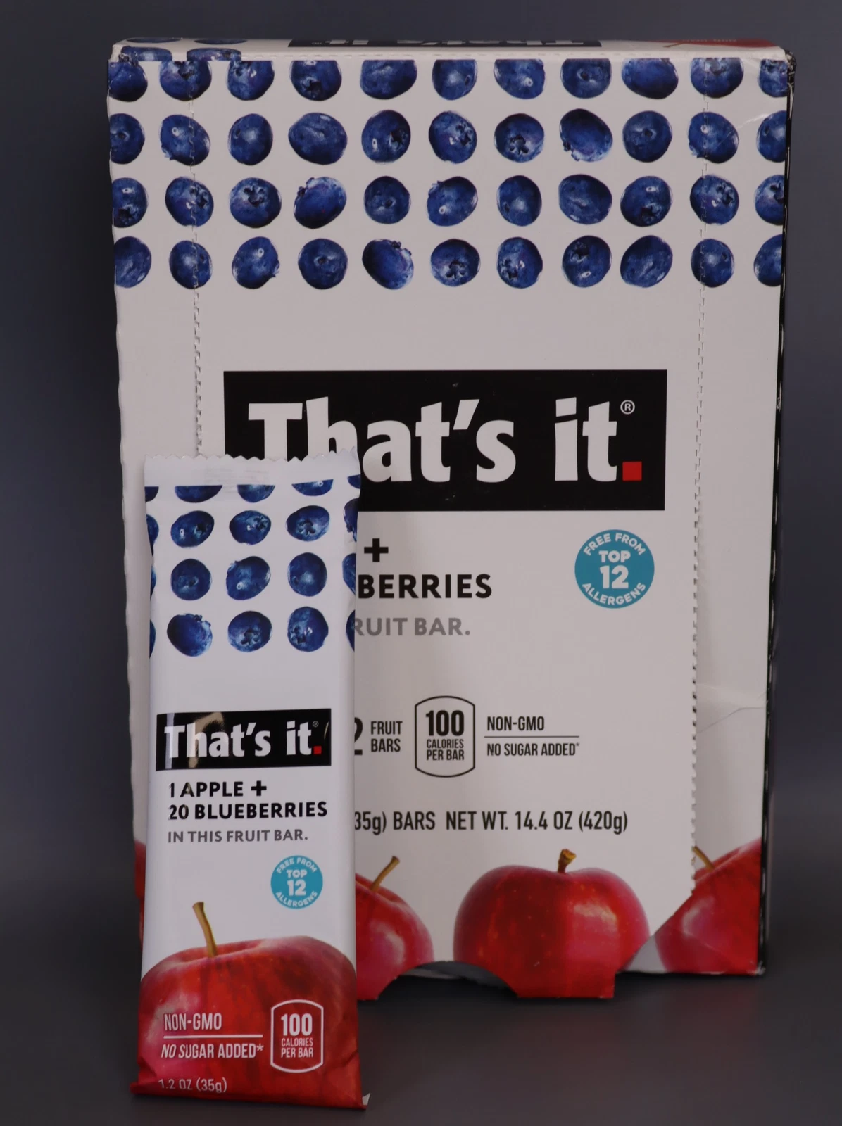 That's it. Apple + Blueberry 100% Natural Real Fruit Bar 12 Fruit Bars