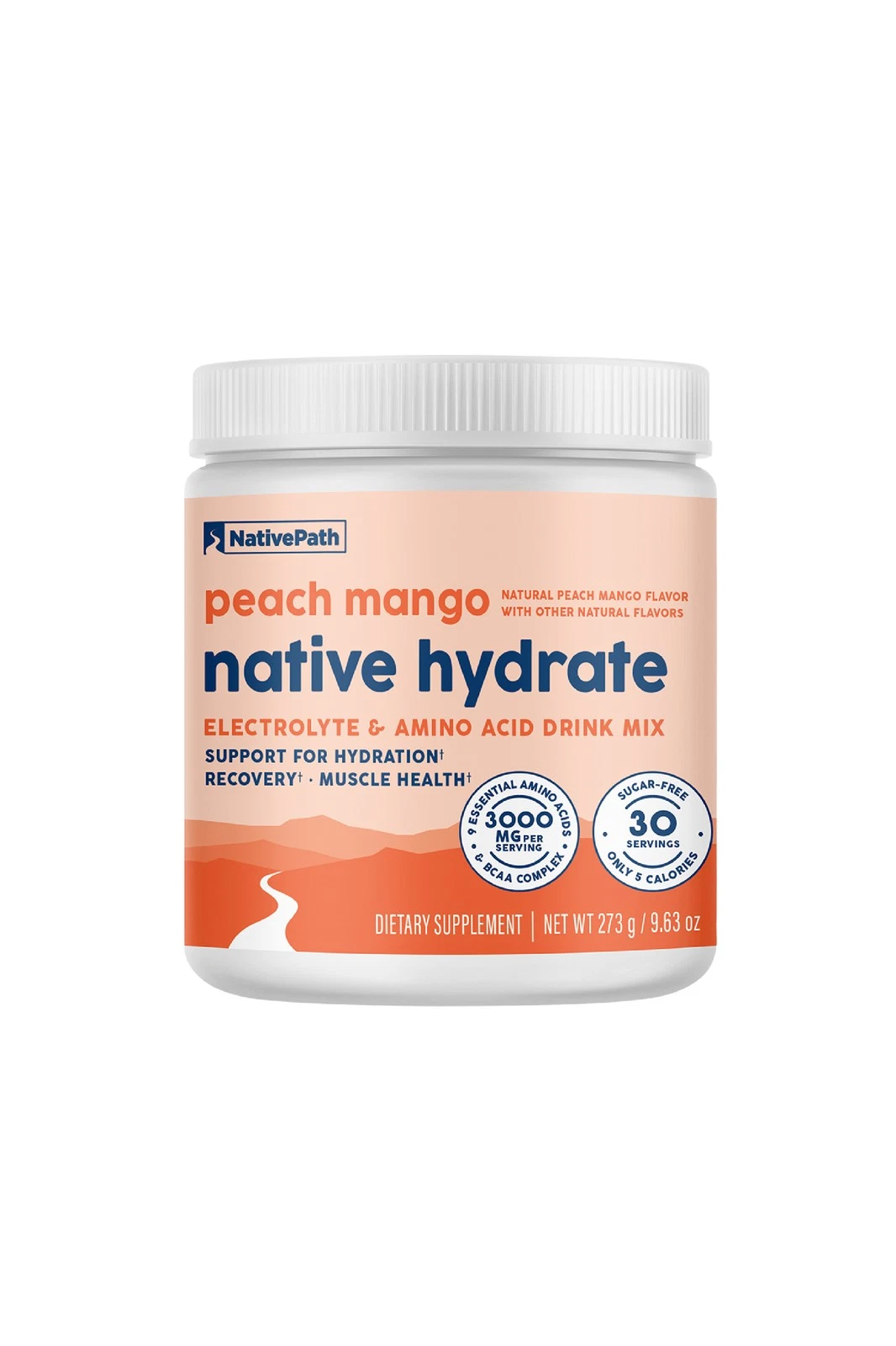 NativePath Hydrate, Electrolytes & BCAAs, Zero Sugar, Peach Mango, 30 Servings