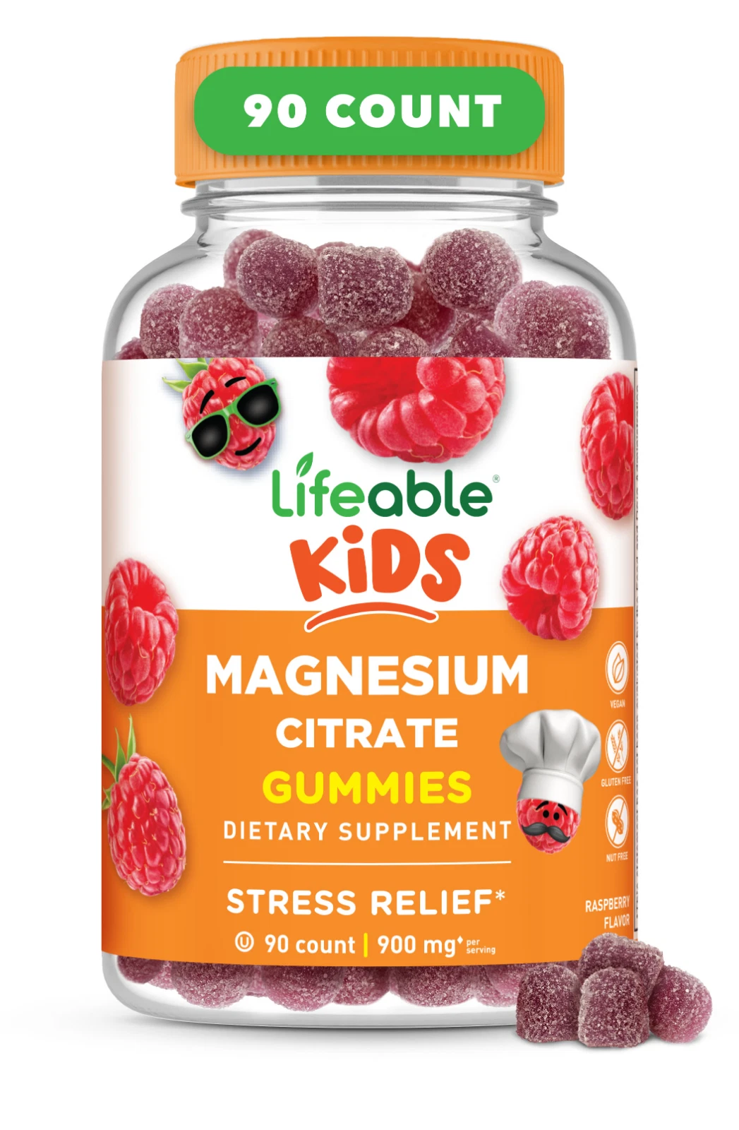 Lifeable Magnesium Citrate for Kids - Raspberry Flavor Gummy - 90 Count