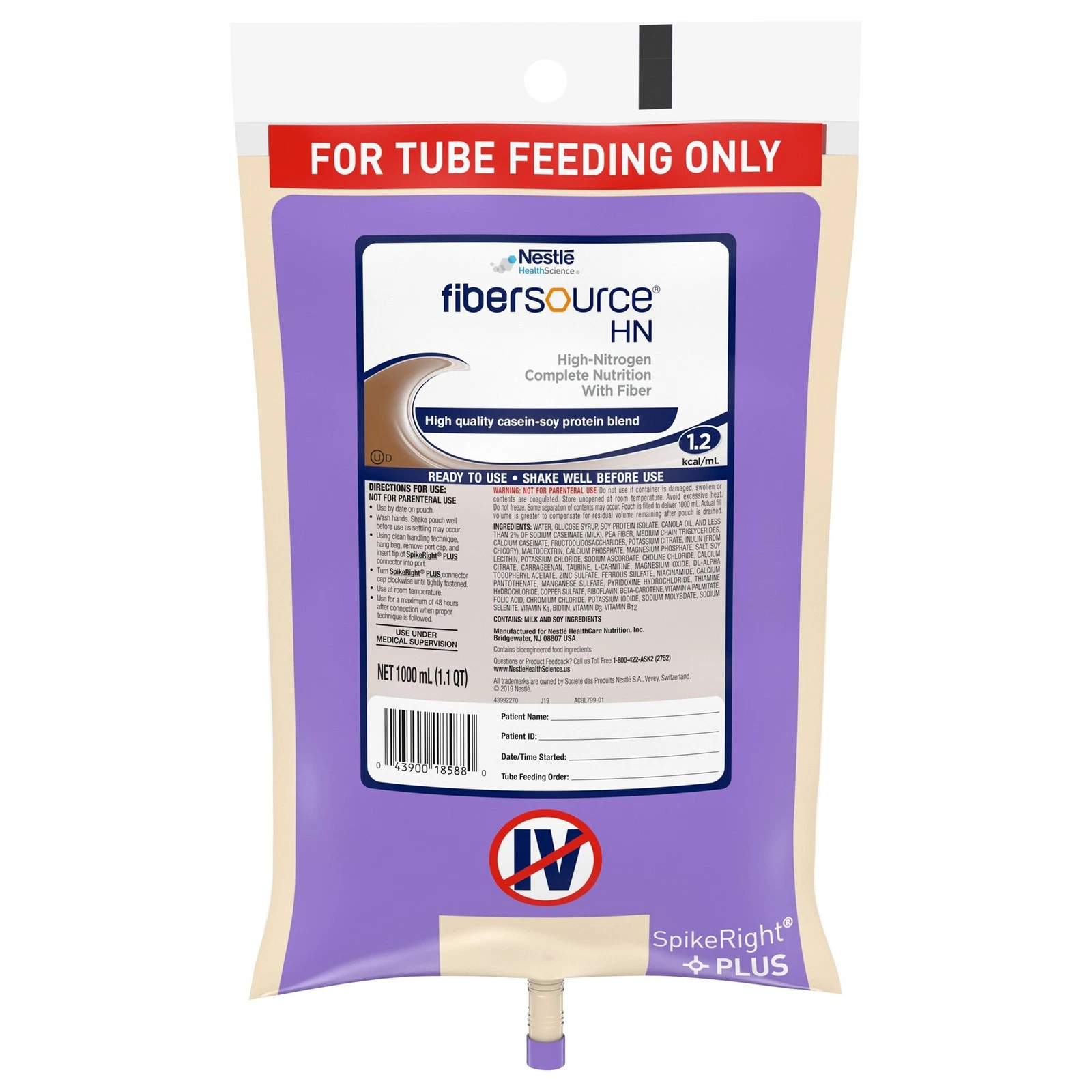 Nestle Fibersource HN Tube Feeding Formula Unflavored 1000 mL 6 Ct