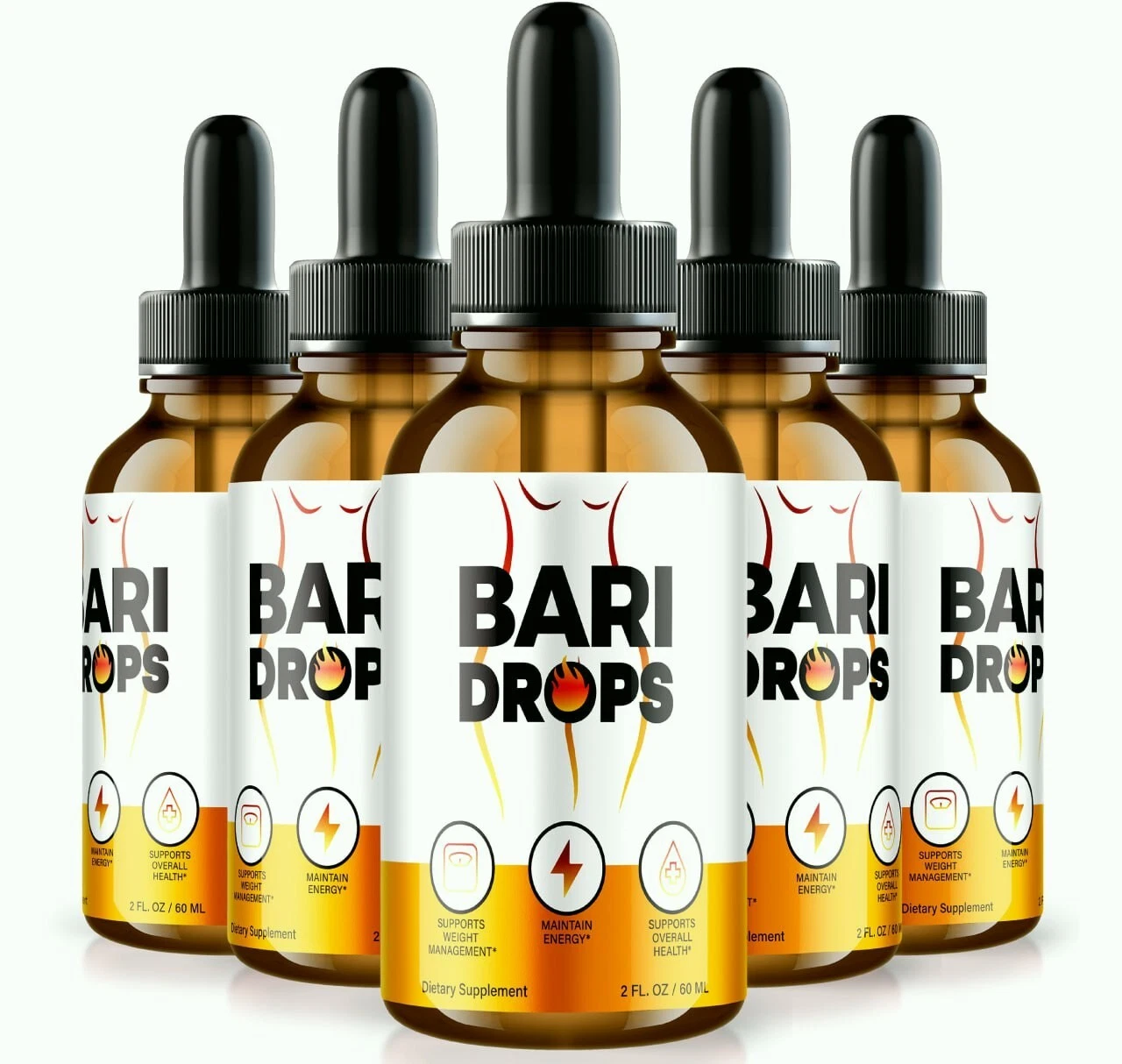 (5 Pack) Bari Drops, Bari Weight Loss Drops to Suppress Appetite and Cravings