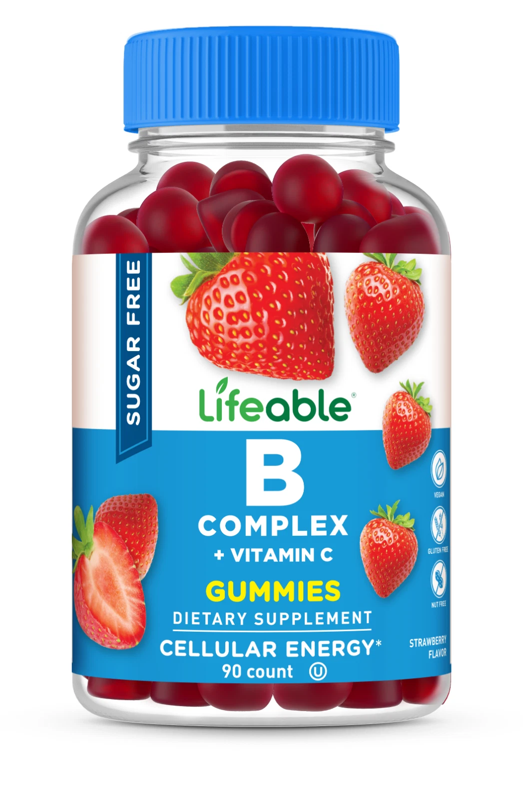 Lifeable Sugar Free B Complex - Strawberry Flavor Gummy - 90 Count