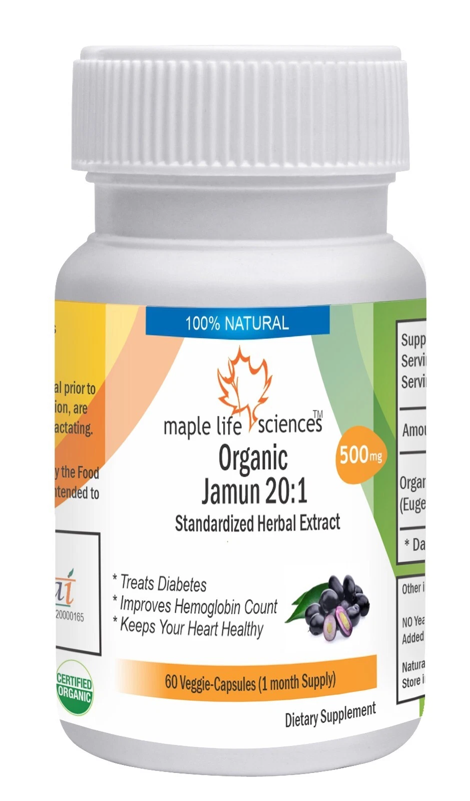 ORGANIC Eugenia Jambolana 20:1 Extract Capsules Syzygium Cumini (Jamun)