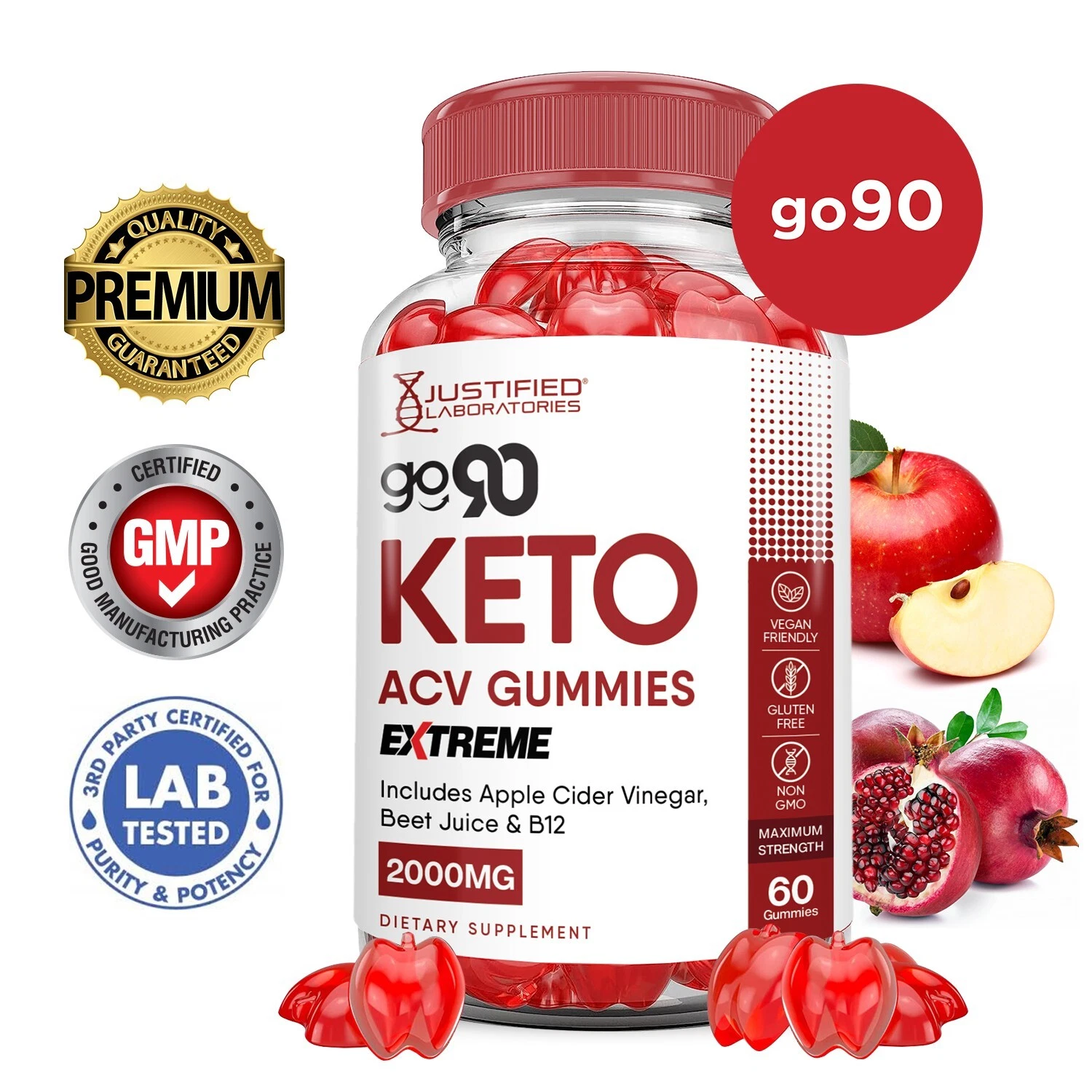 Go 90 Keto Extreme ACV Gummies 2000MG Apple Cider Vinegar 60