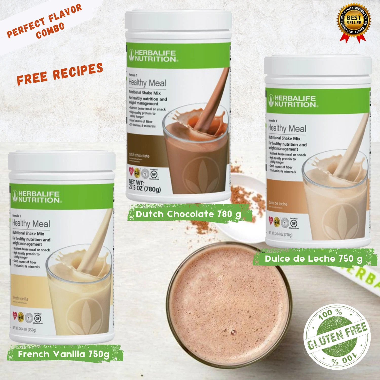 Gluten-free Weight Loss Meal Dulce de Leche, French Vanilla Dutch Chocolate 780g