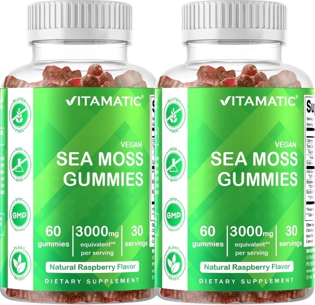 2 Pack - Vitamatic Irish Sea Moss Gummies - 3000 mg - 60 Vegan Gummies