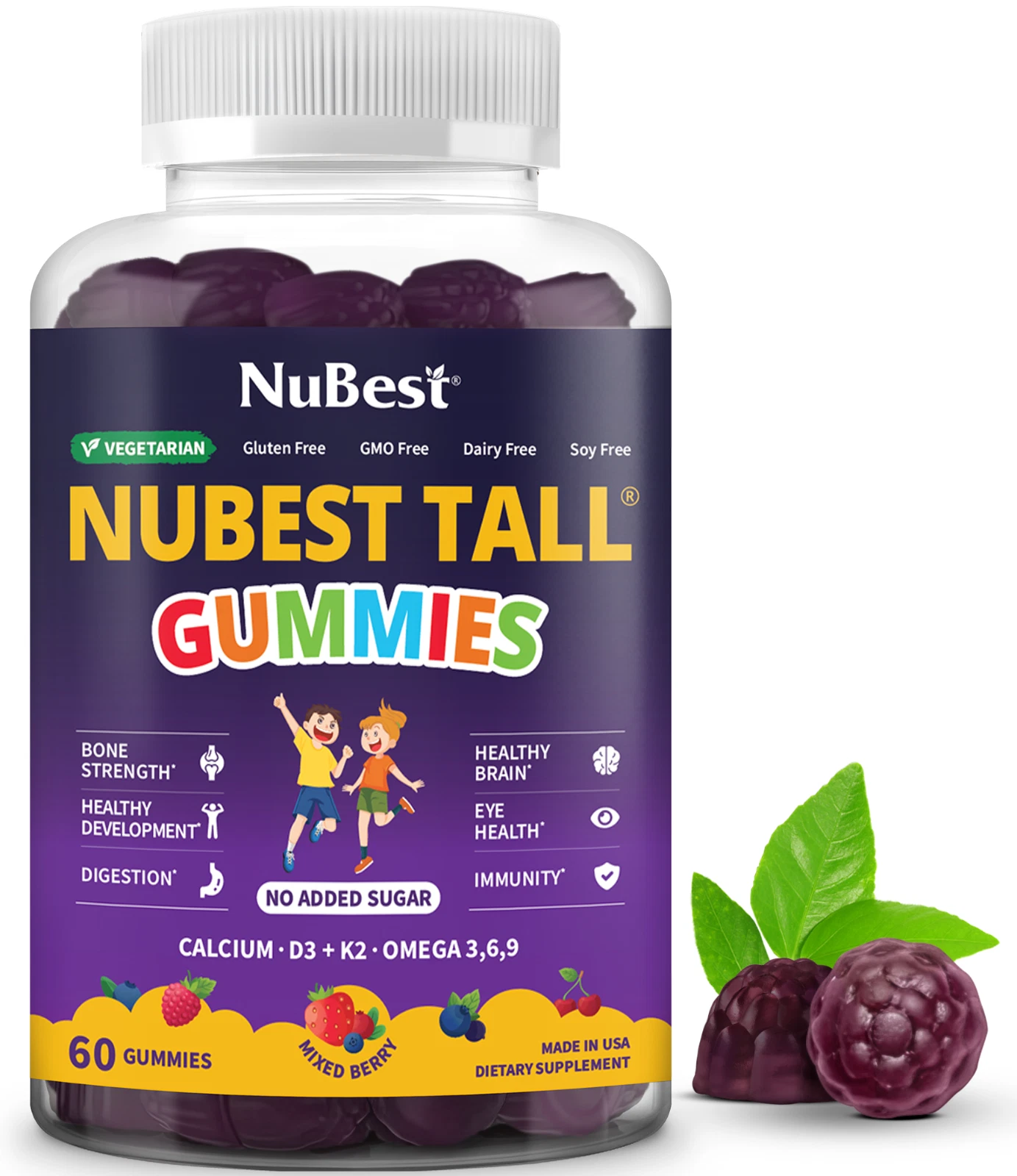NuBest Tall Gummies - 60 Vegan Gummies, Support Healthy Bone Growth For Aged 2+