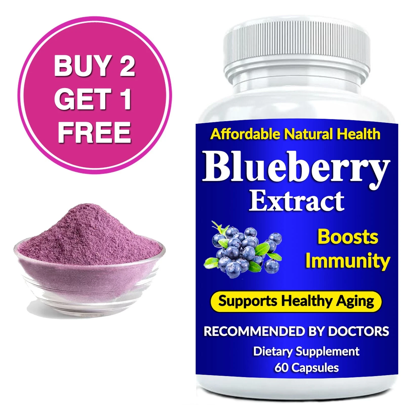 Wild Blueberry Extract Whole Fruit 10,000 mg Strength NON-GMO/Gluten 60 Count
