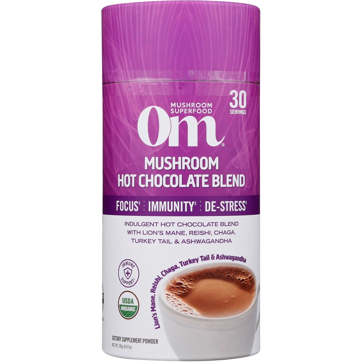 Om Mushroom Superfood Hot Chocolate Blend Mushroom Powder 8.47 Oz