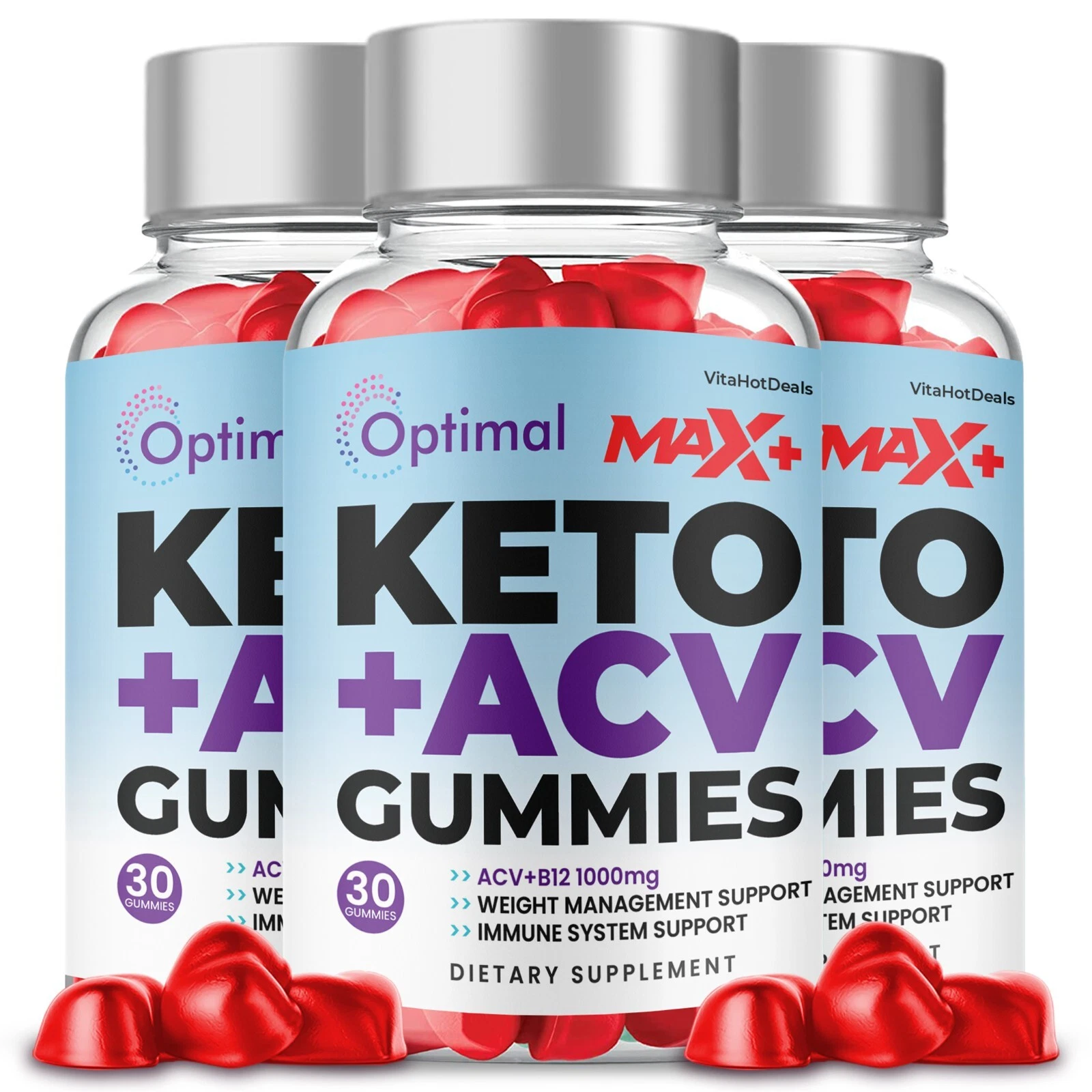 Optimal Max + Keto Gummies, Optimal Maximum Potency ACV Gummies (3 Bottles)