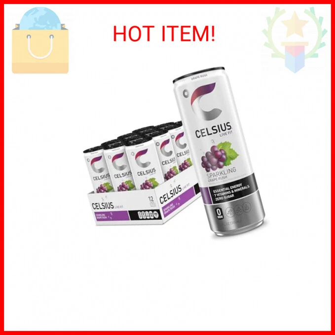 CELSIUS Sparkling Grape Rush, Functional Essential Energy Drink 12 Fl Oz (Pack o