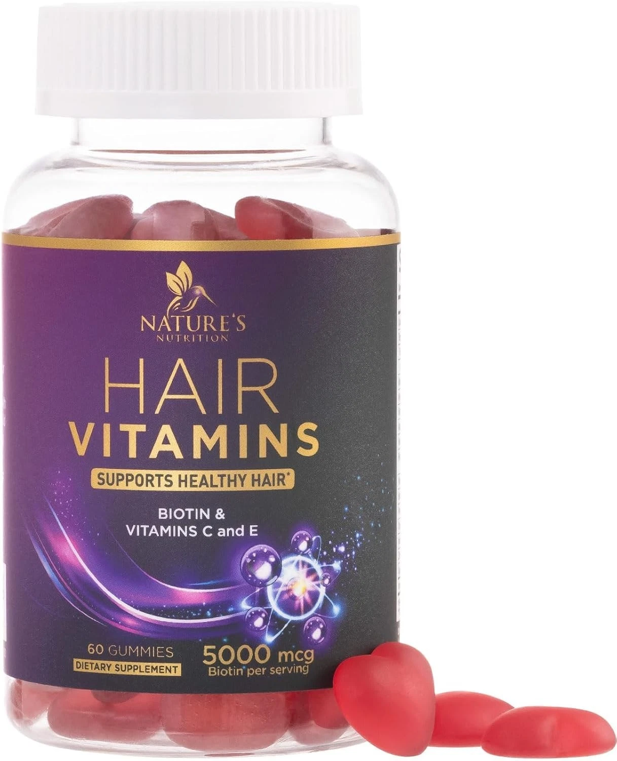 Hair Vitamins Gummies with Biotin 5000 mcg - Stronger, Radiant Hair, Skin & Nail