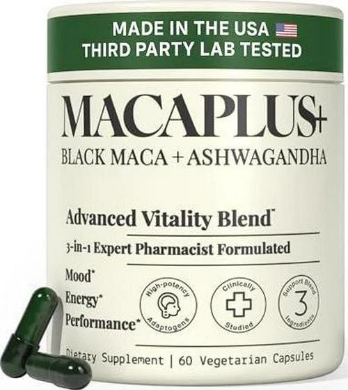 MACAPLUS+ 40,000mg 40x Strength Organic Black Maca Root + Ashwagandha + - #1 for