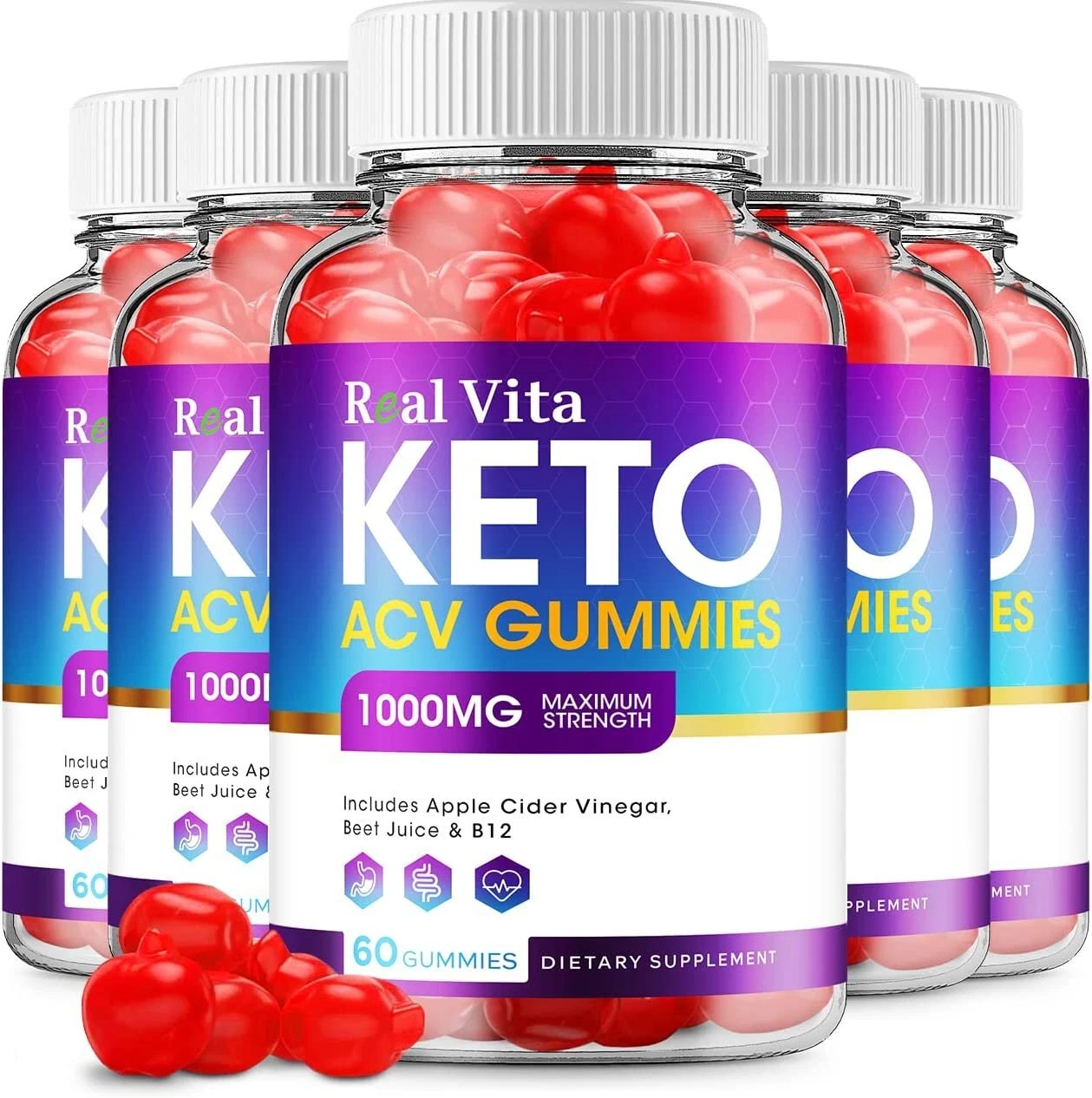 (5 Pack) Real Vita Keto ACV Gummies Real Vita Advanced Formula Apple...