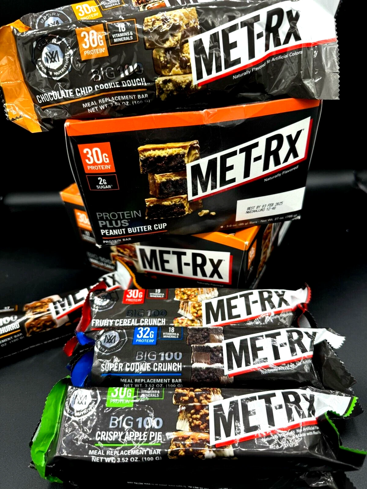 30 MET-Rx Big100 30g Protein Bars Choco Chip Cookie Dough Crunch Vanilla Churro