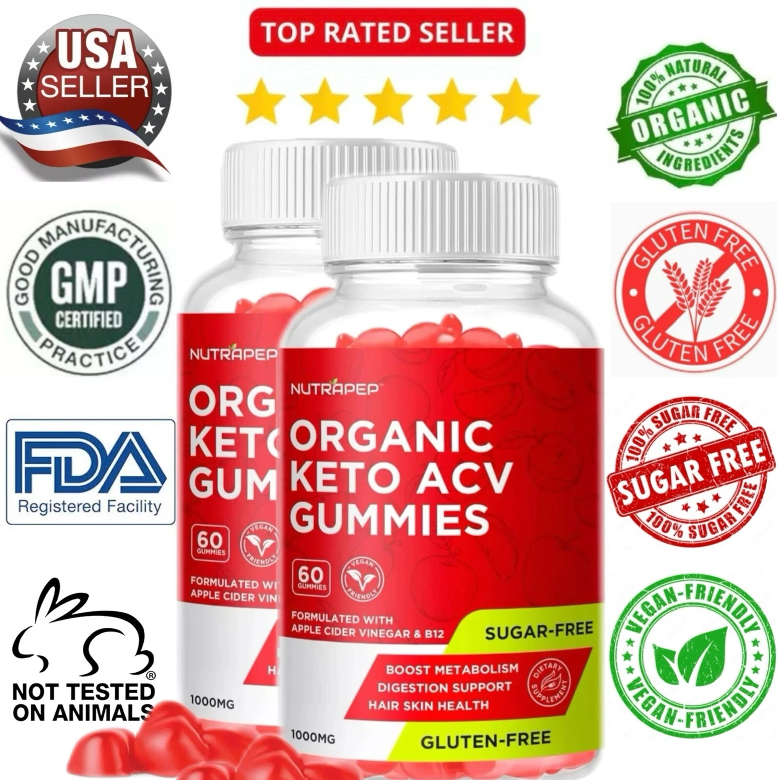 (2 Pack) Keto ACV Extreme Weight Loss 120 Gummies Ripped MAX Strength