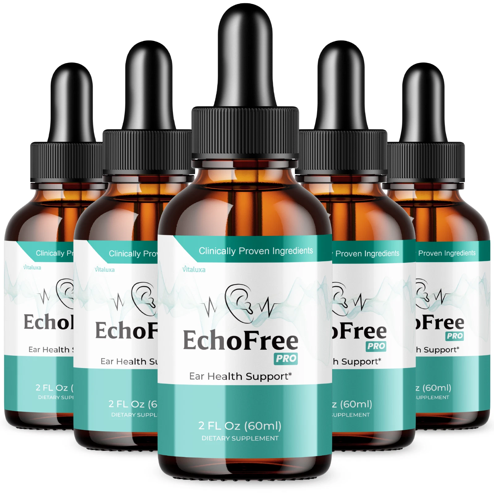 (5 Pack) Echo Free Pro Healthy Ear Support, Echo Free Pro Liquid Drops (10 oz)