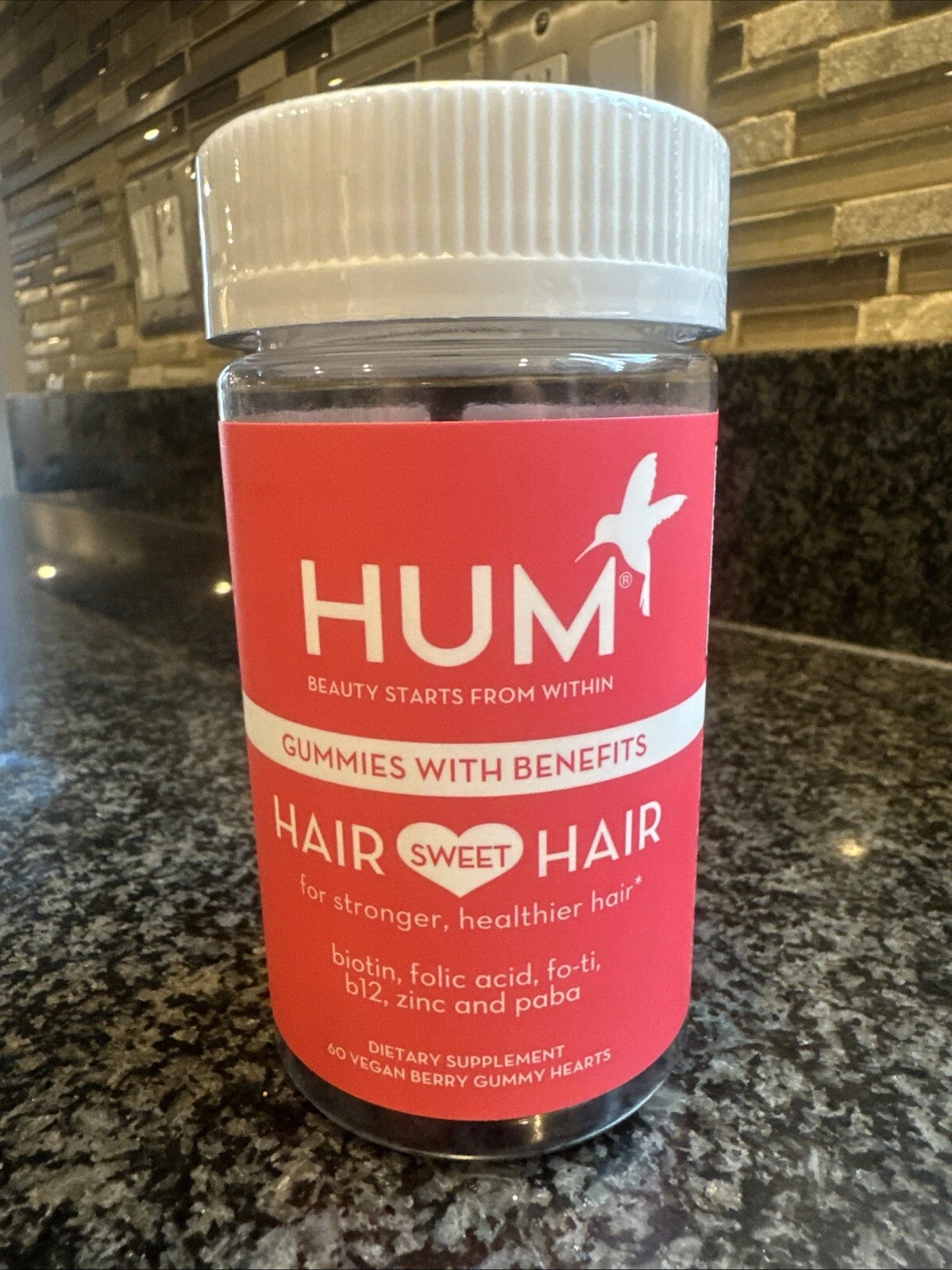 Hum - Hair Sweet Hair - 60ct Vegan Berry Gummy Hearts. Unopened!