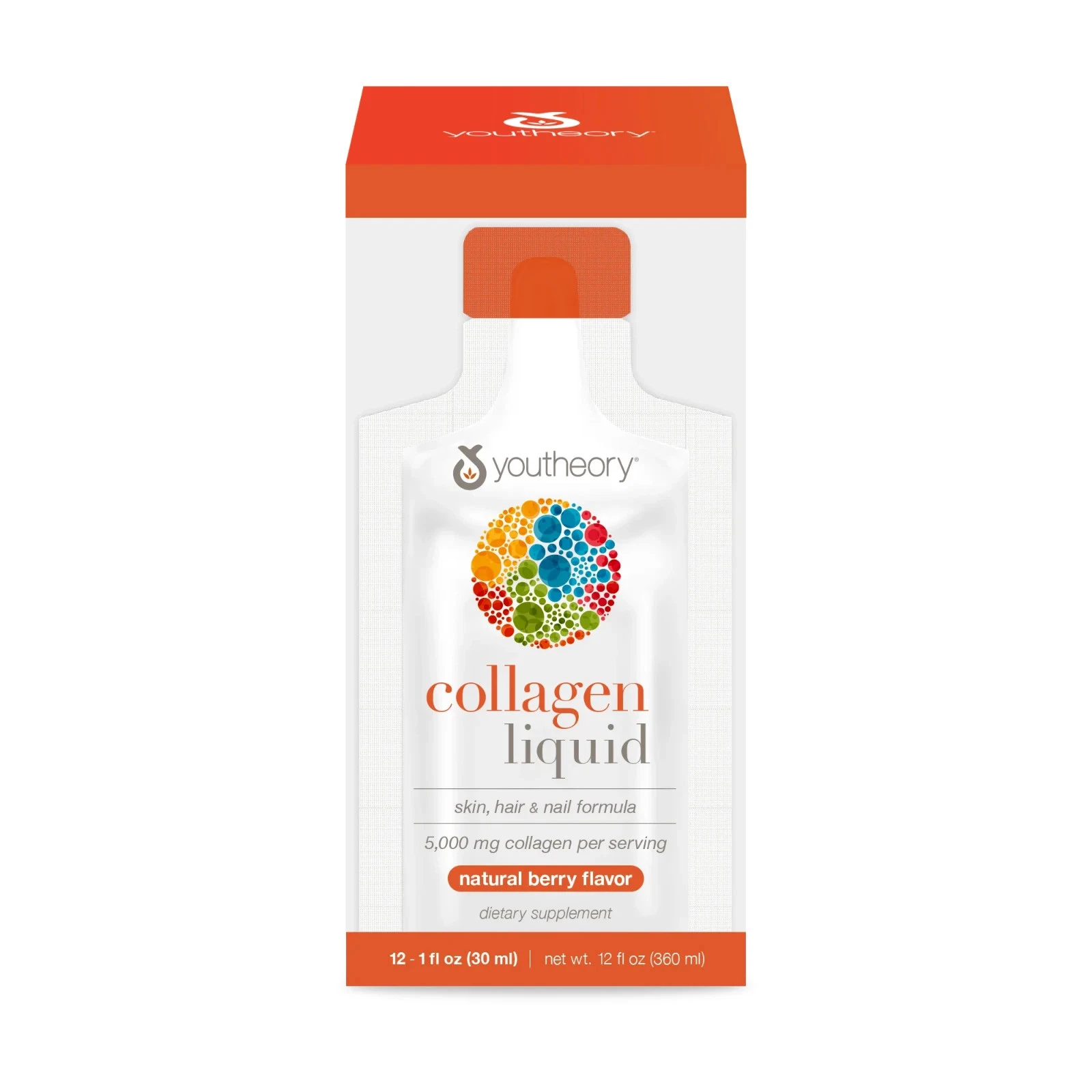 Youtheory Natural Berry Flavor Collagen Liquid Dietary Supplement- 1 fl oz- 12 c