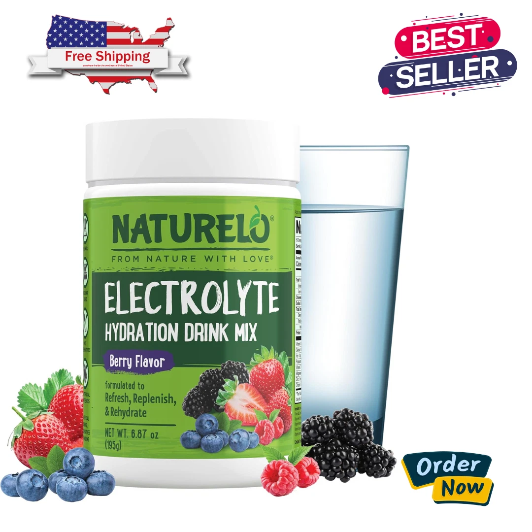 NATURELO Electrolyte Powder, Sugar-Free & Non-GMO, 50 Servings, Berry Flavor