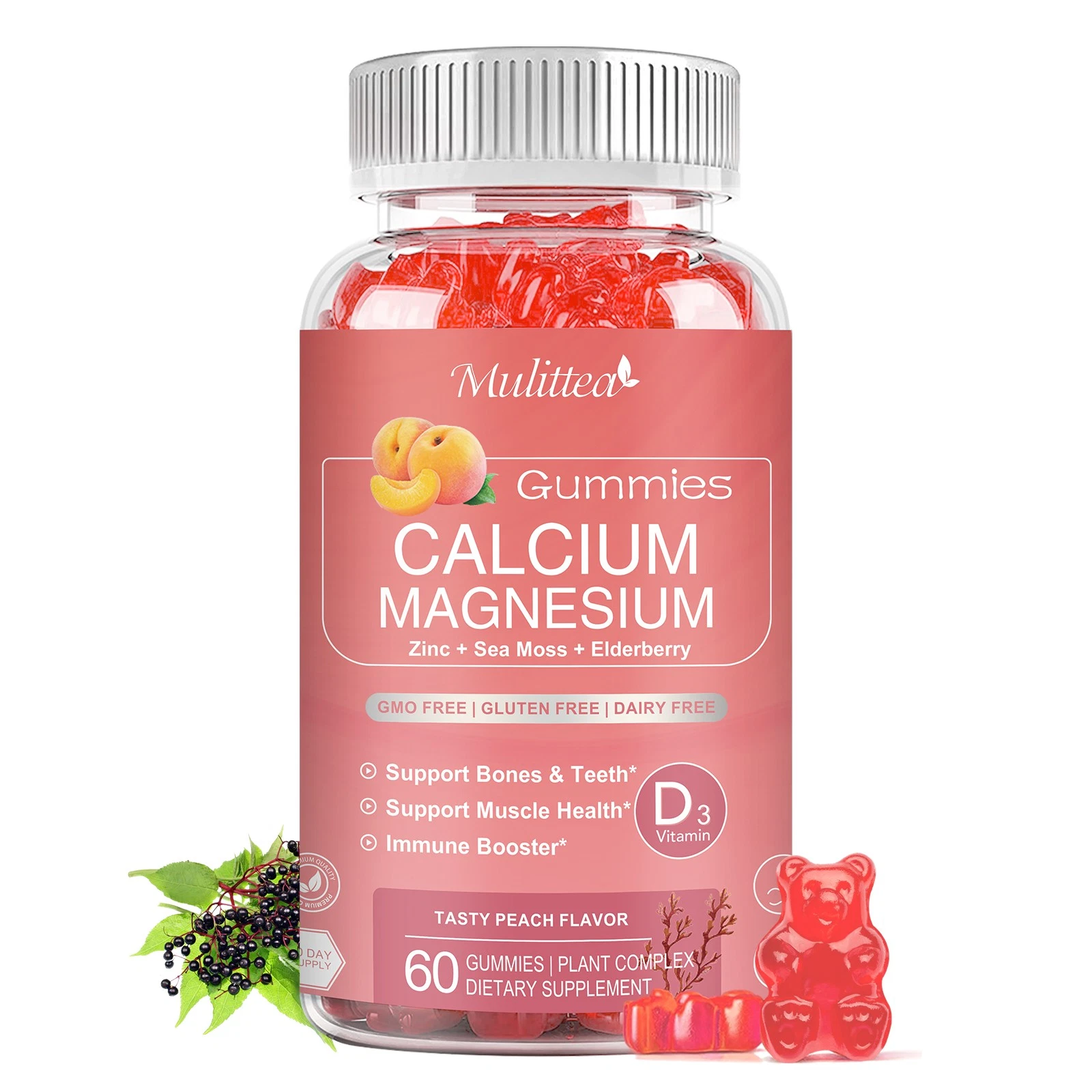 Calcium Magnesium Zinc Gummies for Stress Bone Heart Health Muscle Improvement