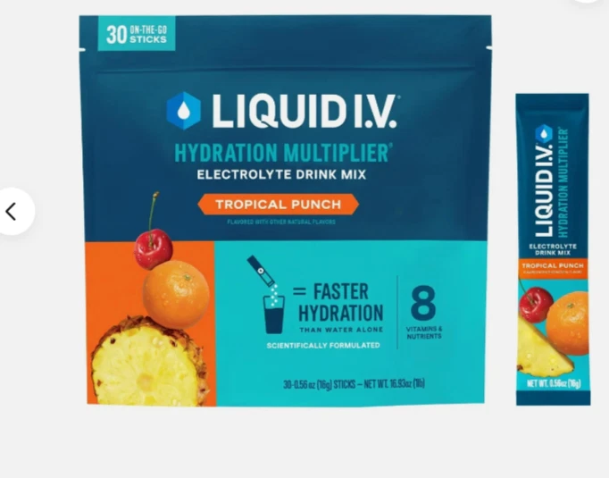 Liquid IV Hydration Multiplier, 30 Individual Serving Stick Packs TROPICAL PUNCH