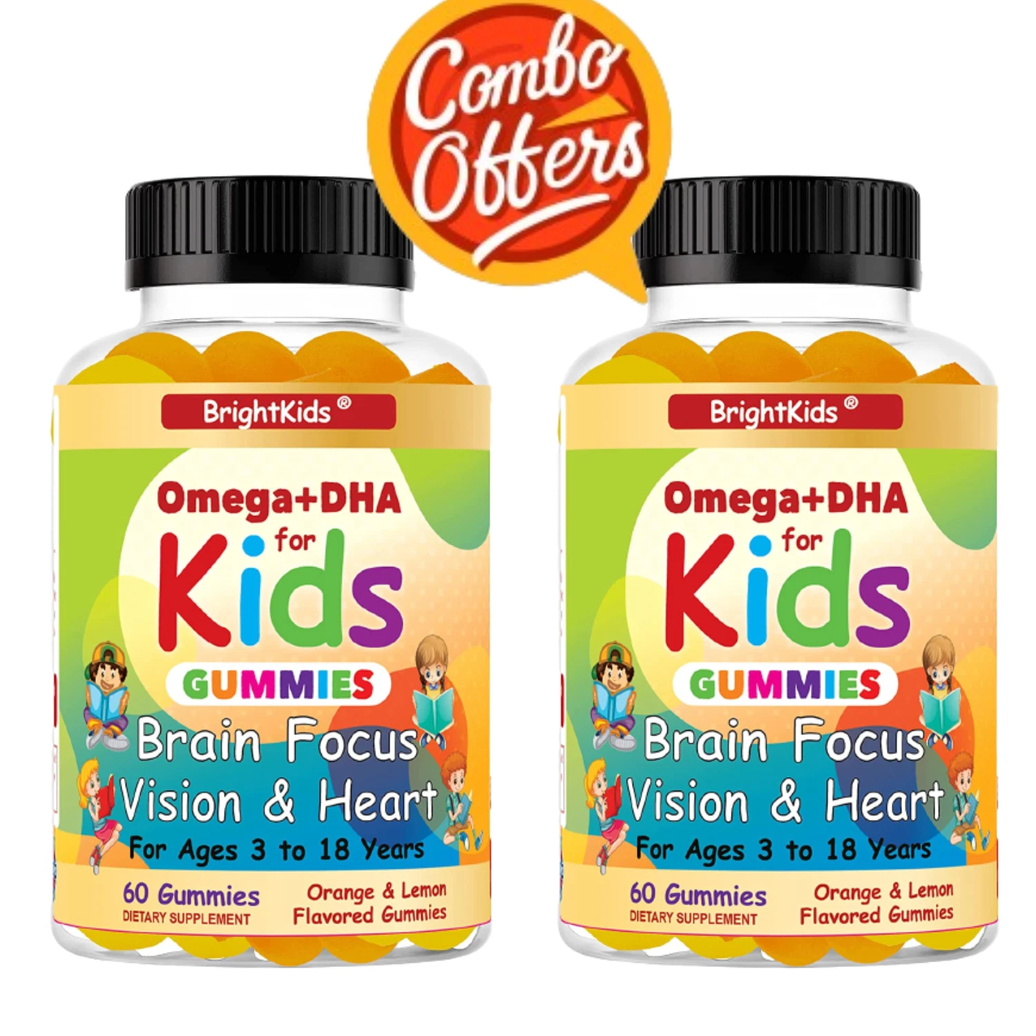 Brain Focus, Vision Formula, Omega 3 Vitamin +DHA for Kids & Teens-60 -4/12/25