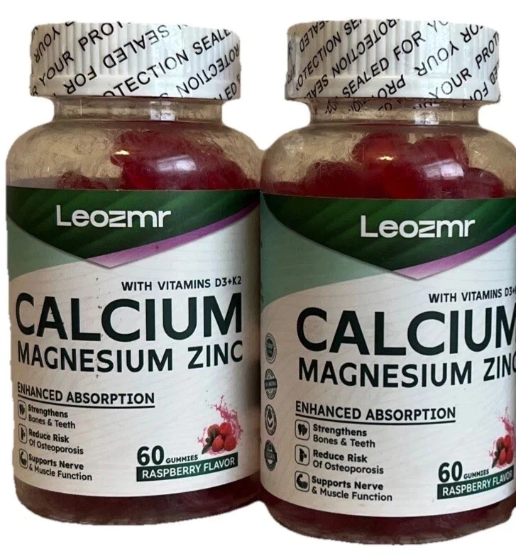 2 Leozmr Calcium Magnesium & Zinc + Vitamin D Gummies 60 Ct Each Exp 1/27