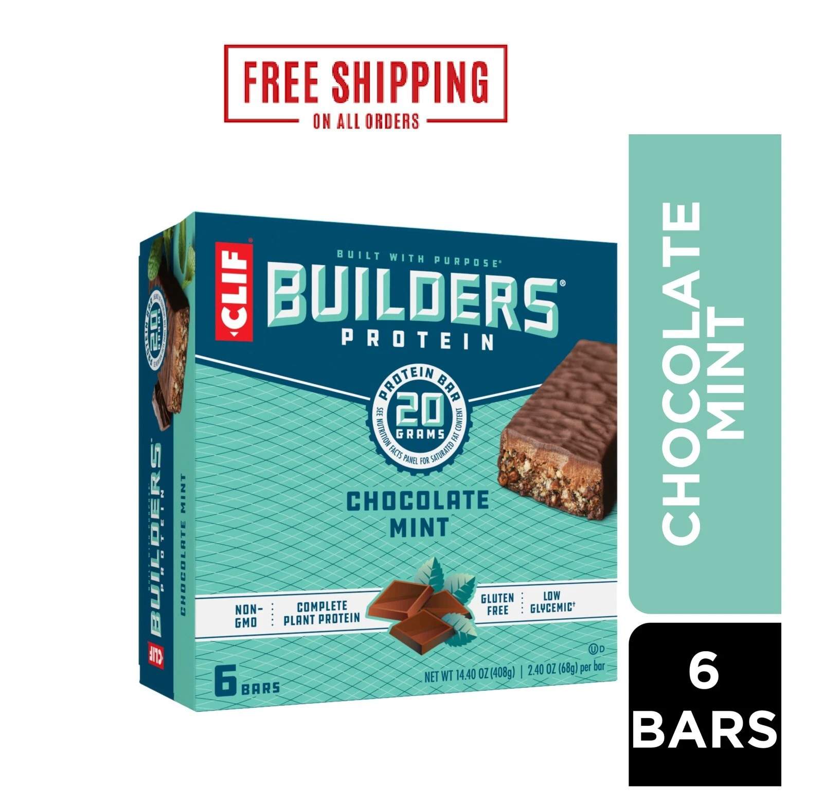 CLIF BUILDERS Protein Bars Chocolate Mint Flavor, Plant Protein, Gluten Free Bar