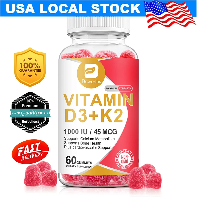60pcs Vitamin D3+K2 Gummie,1000IU/45MCG,Support Joint Health,Antioxidant