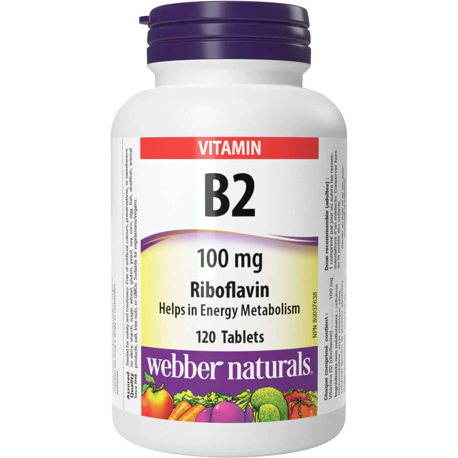 Webber Naturals B2 100 mg Riboflavin Energy Metabolism Circulation 120 pcs NEW