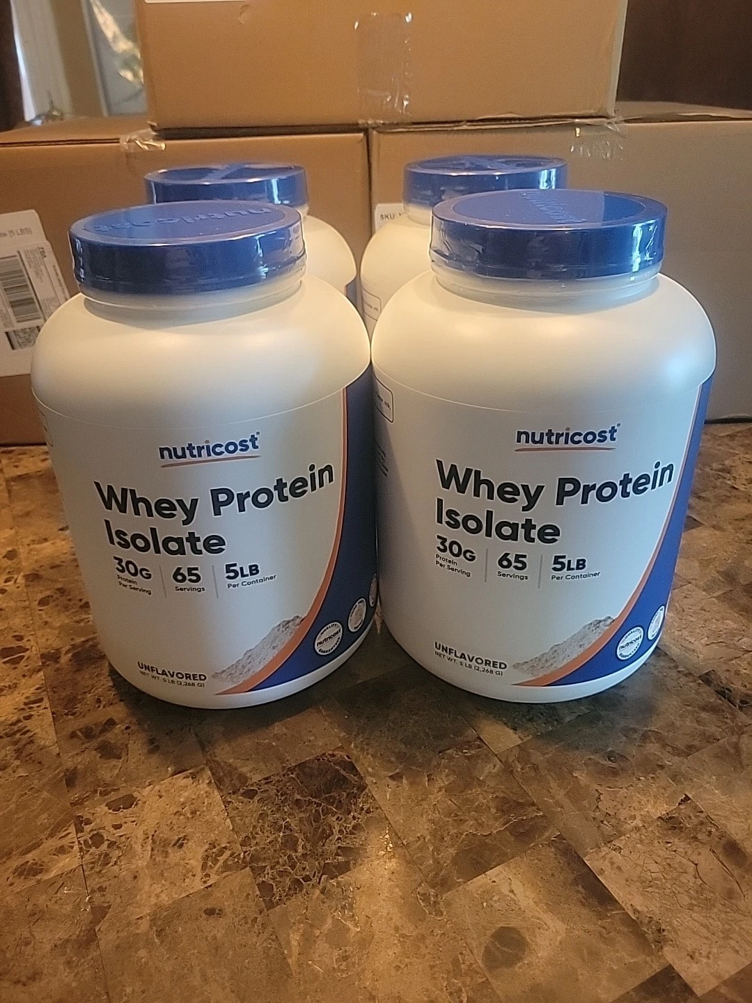 20LBS - Nutricost Whey Protein Isolate (Unflavored) 4 5LBS Jars- Protein Powder