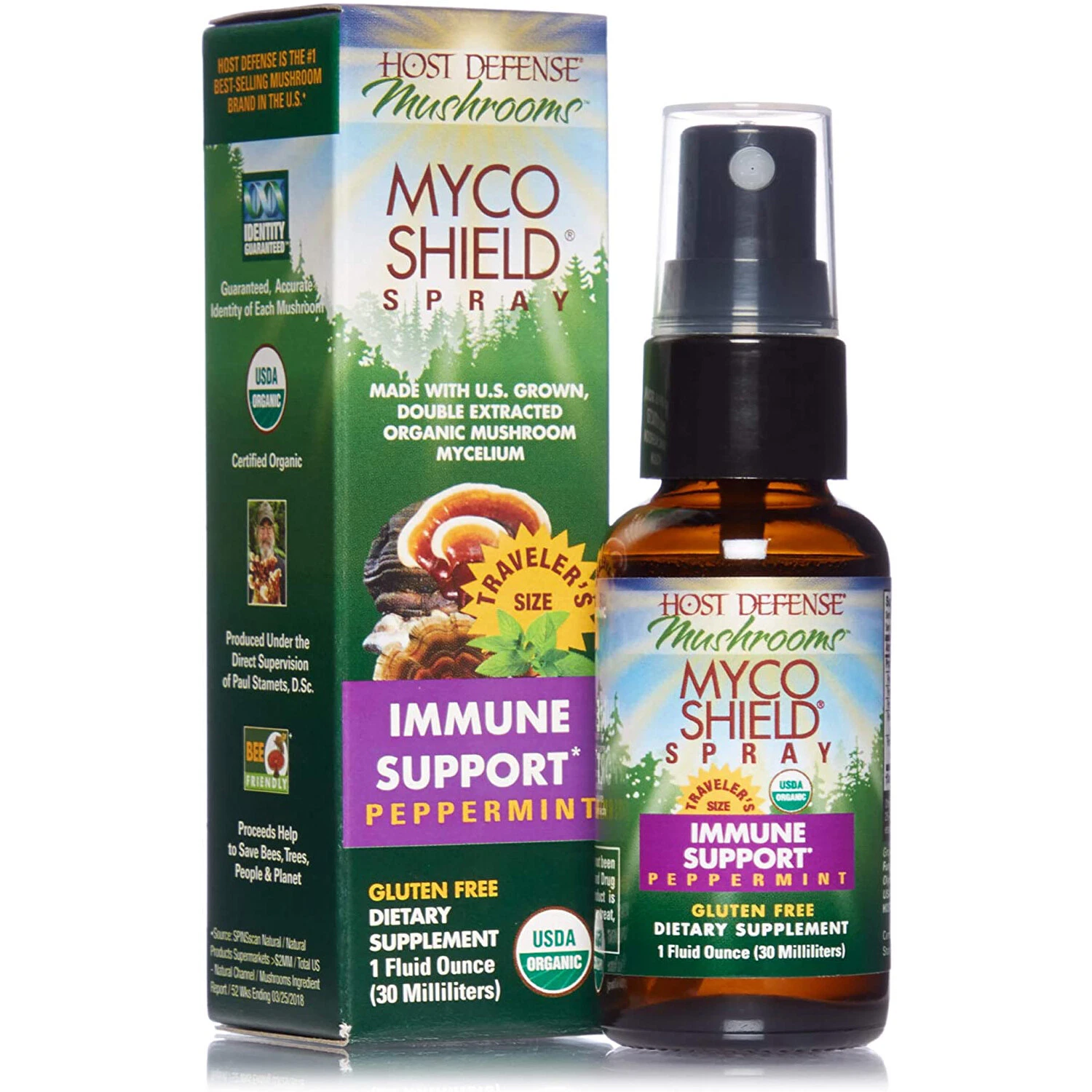 Fungi Perfecti Host Defense MycoShield Immune Support Spray Peppermint, 1 Ounces