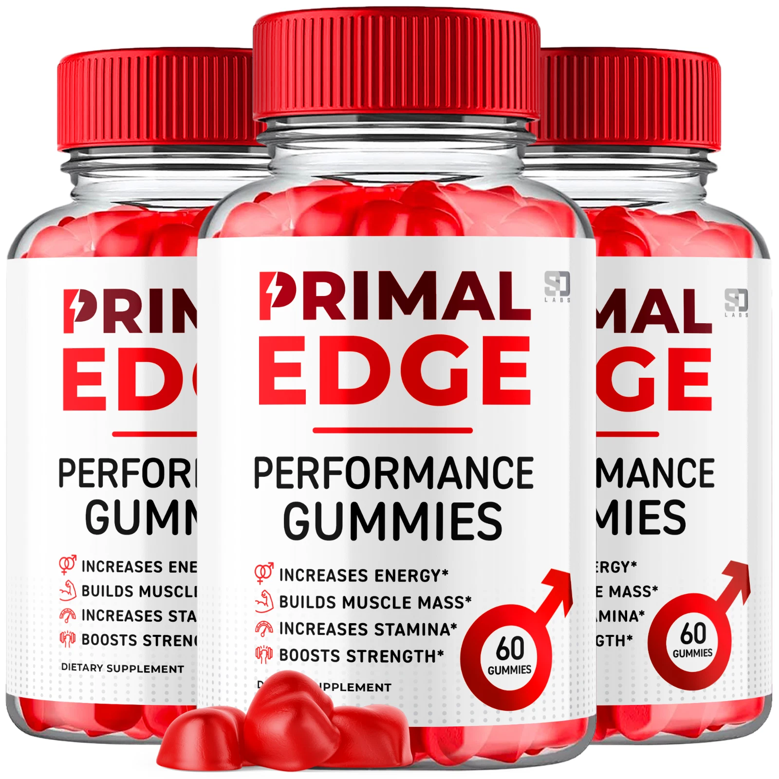 (3 Pack) Primal Edge Male Gummies - Enhances Energy, Vitality & Stamina 180ct