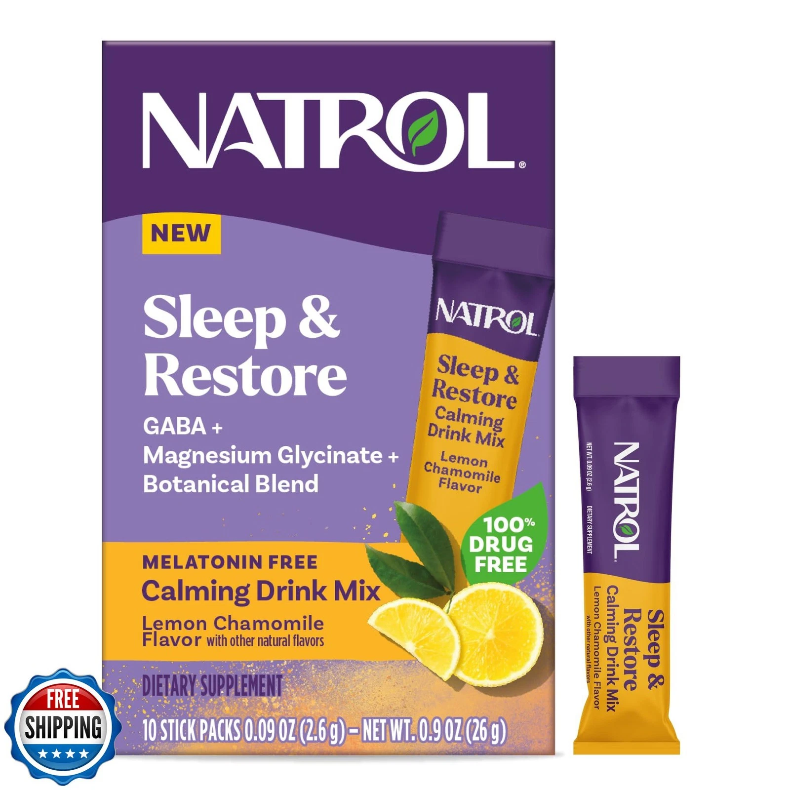 Natrol Sleep + Restore Calming Drink Mix with Magnesium Glycinate, Magnesium