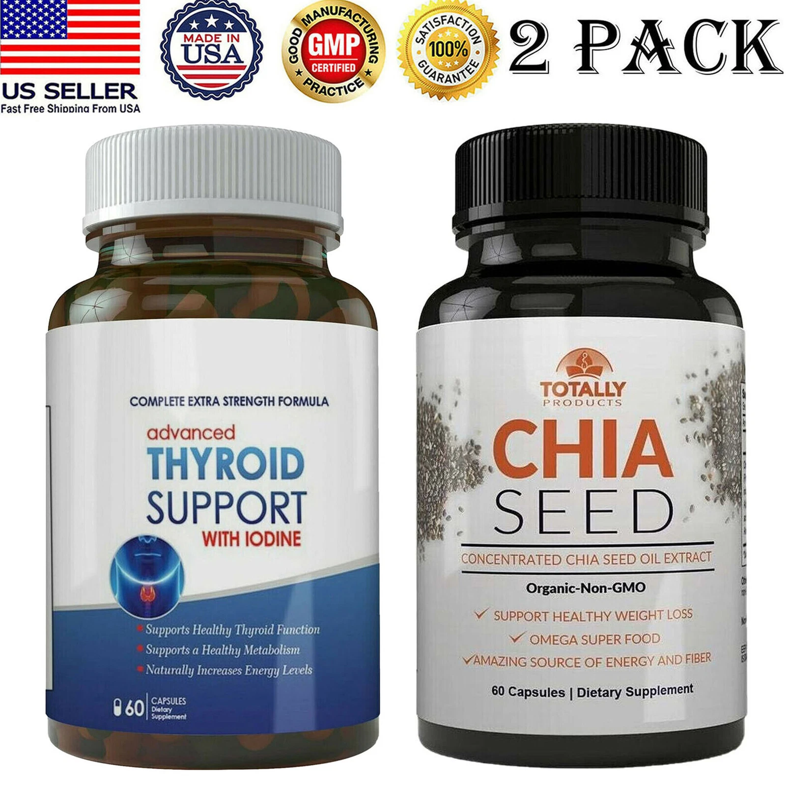 Thyroid Support Metabolism Boost Pills Chia Seed Fat Burn Weight Loss Supplement