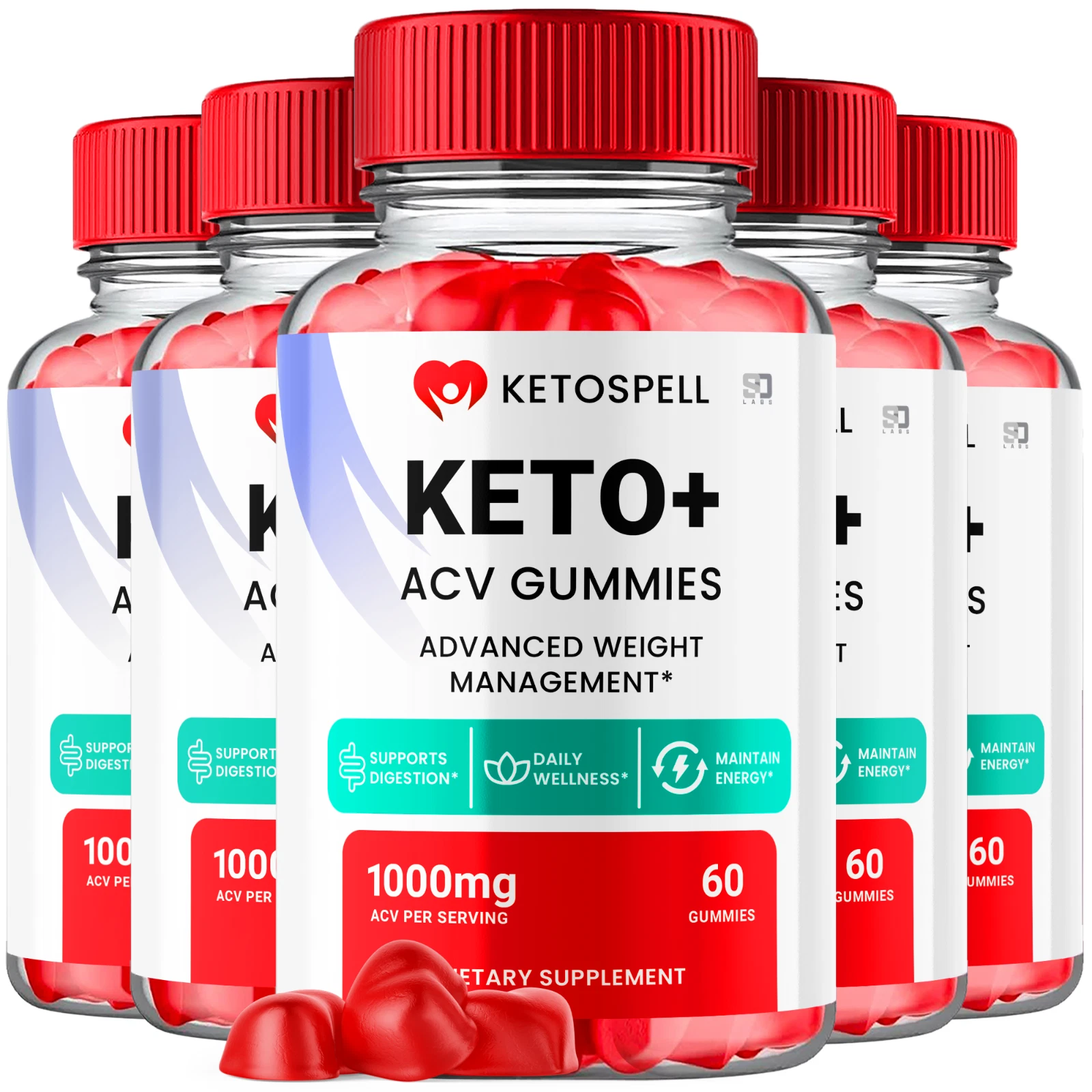 (5 Pack) KetoSpell Keto+ ACV Gummies Weight Loss Supplement 1000MG (300 Gummies)