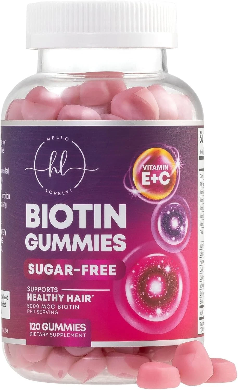 Hair Vitamins Gummy with Biotin 5000 mcg - Hair Growth Support w/ Vitamins E & C