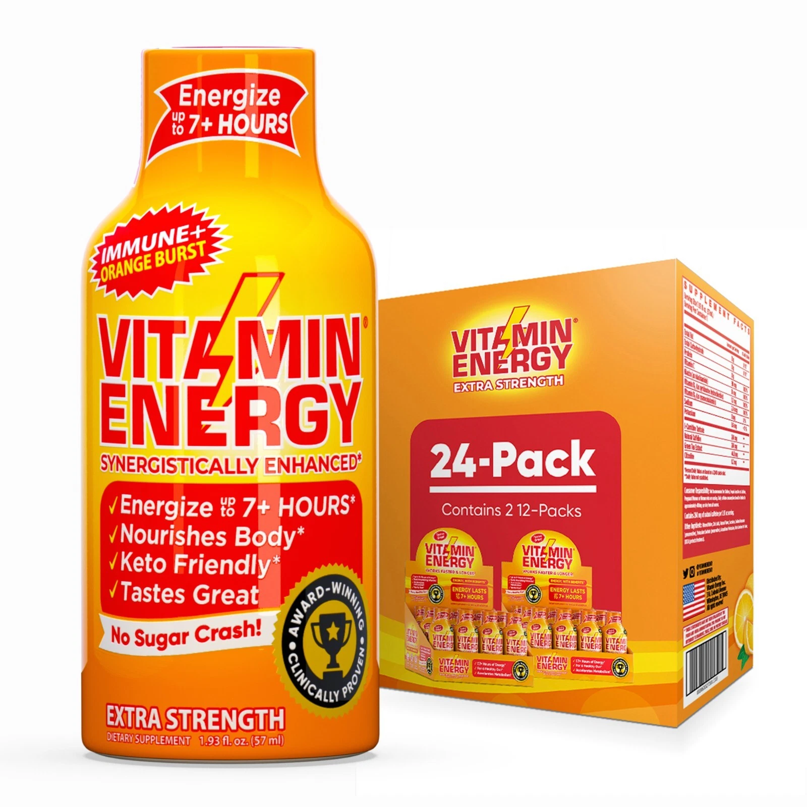 (24 Pack) Vitamin Energy® Immune+ Orange Energy Shots, Clinically Proven