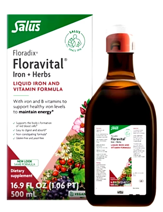 Floravital Iron + Herbs Liquid Extract – Free of Yeast and Gluten (17 fl. oz.)